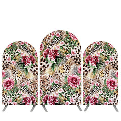 Lofaris Pink Floral Theme Leopard Pattern Arch Backdrop Kit