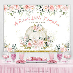 Lofaris Pink Floral White Pumpkin Glitter Baby Shower Backdrop
