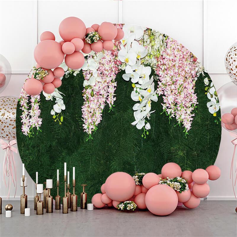Lofaris Pink Floral With Leaves Simple Circle Wedding Backdrop