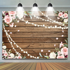 Lofaris Pink Floral With Light Wood Baby Girls Shower Backdrop