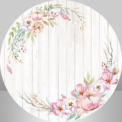 Lofaris Pink Floral With White Wood Round Birthday Backdrop