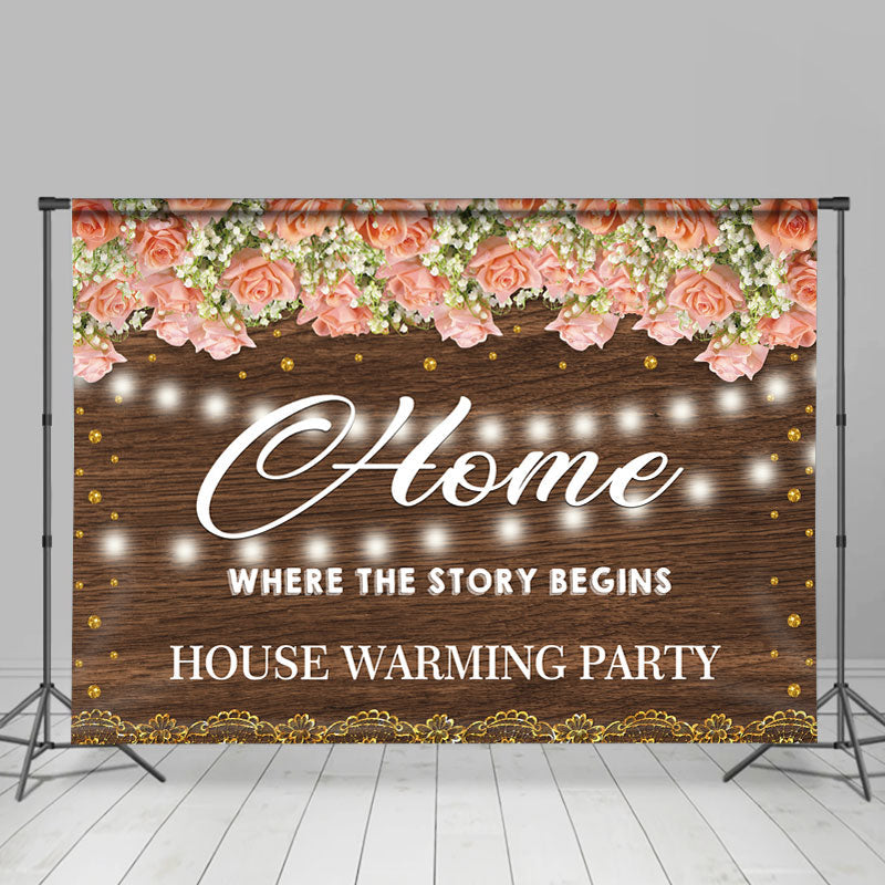 Lofaris Pink Floral Wood Board House Warming Backdrop for Party