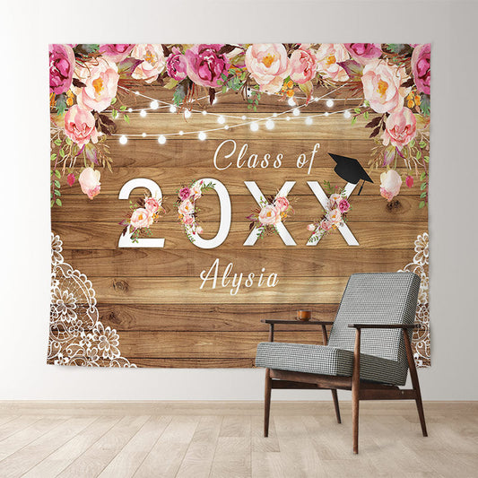 Lofaris Pink Florals And Bright Wood Class Of 2022 Backdrop