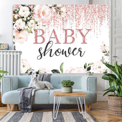 Lofaris Pink Florals and Rose Gold Bokeh Baby Shower Backdrop