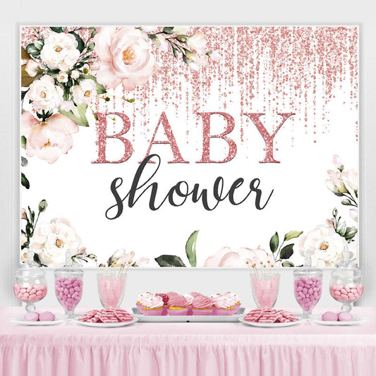 Lofaris Pink Florals and Rose Gold Bokeh Baby Shower Backdrop