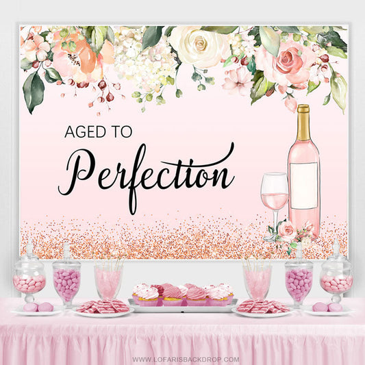 Lofaris Pink Flower Aged To Perfection Happy Birthday Backdrop