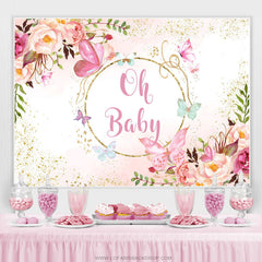 Lofaris Pink Flower And Butterfly Girl Baby Shower Backdrop