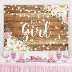 Lofaris Pink Flower and Flying Butterfly Baby Shower Backdrop