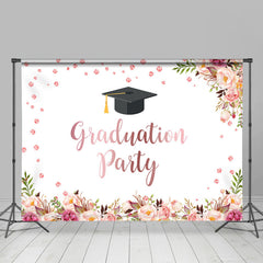Lofaris Pink Flower And Gilttter Dot Graduation Party Backdrop