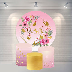 Lofaris Pink Flower Butterfly Round Happy Birthday Backdrop
