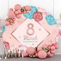 Lofaris Pink Flower Happy Womens Day Round Backdrops for Holiday
