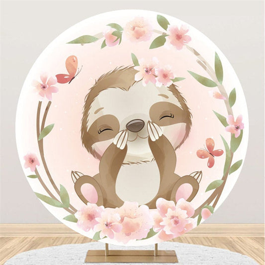 Lofaris Pink Flower Raccoon And Butterfly Theme Round Backdrop