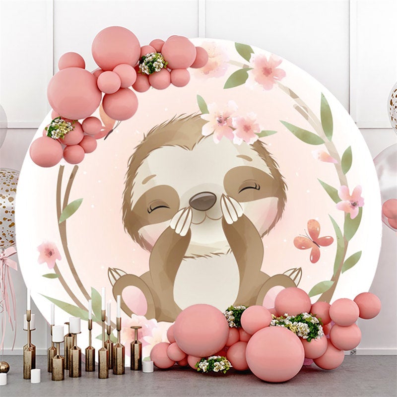 Lofaris Pink Flower Raccoon And Butterfly Theme Round Backdrop