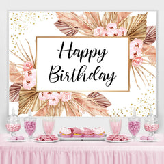 Lofaris Pink Flowers And Glitter Dots Happy Birthday Backdrop