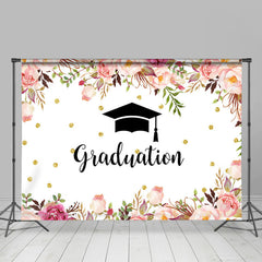 Lofaris Pink Flowers And Glitter Golden Dot Graduation Backdrop