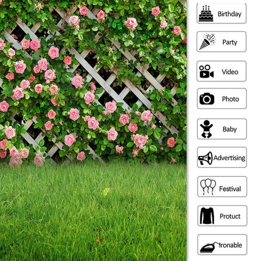 Lofaris Pink Flowers And Green Leaves On Fence Spring Backdrop