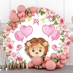 Lofaris Pink Flowers Cute Lion Balloon Round Backdrops for Baby