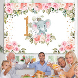 Load image into Gallery viewer, Lofaris Pink Flowers Elephant Theme Happy 1St Birthday Backdrop