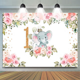 Load image into Gallery viewer, Lofaris Pink Flowers Elephant Theme Happy 1St Birthday Backdrop