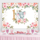 Load image into Gallery viewer, Lofaris Pink Flowers Elephant Theme Happy 1St Birthday Backdrop