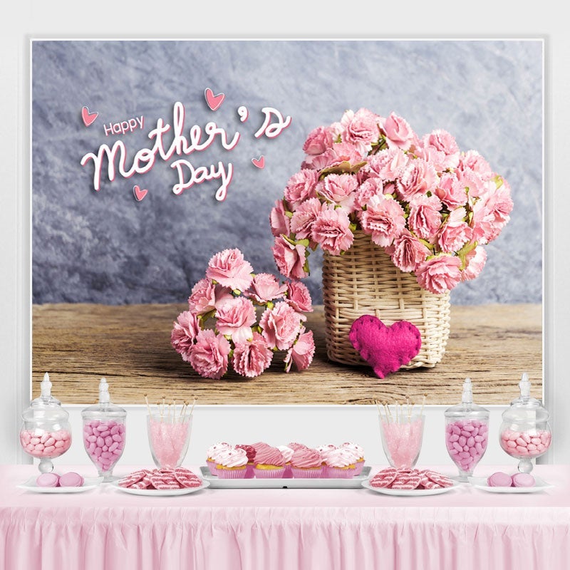 Lofaris Pink Flowers Wooden Desk Happy Monthers Day Backdrop