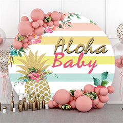 Lofaris Pink Flroal Stripes And Pineapple Baby Shower Backdrop