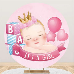 Lofaris Pink Girl With Crown Balloon Circle Baby Shower Backdrop