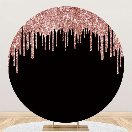 Lofaris Pink Glitter And Black Round Birthday Party Backdrop