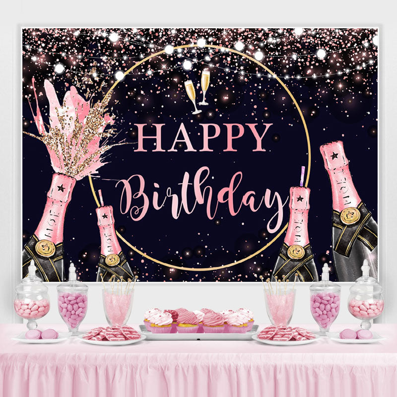 Lofaris Pink Glitter and Champagne Happy Birthday Backdrop
