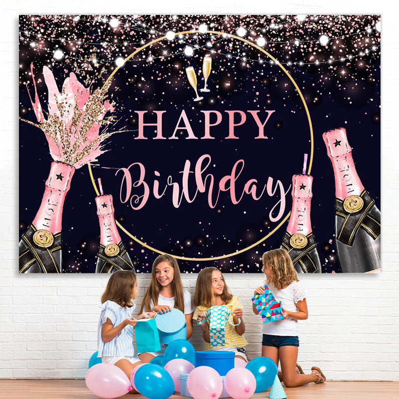 Lofaris Pink Glitter and Champagne Happy Birthday Backdrop