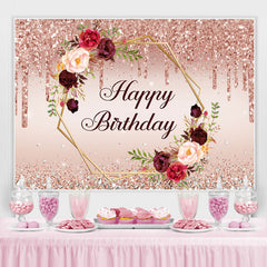 Lofaris Pink Glitter And Floral Happy Birthday Party Backdrop