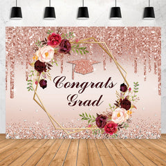 Lofaris Pink Glitter And Florals Congrats Grad Party Backdorp