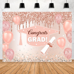 Lofaris Pink Glitter Ballons And Diamond Congrats Grad Backdorp