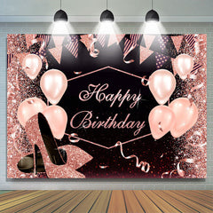Lofaris Pink and Black Heels Happy Birthday Backdrop for Women