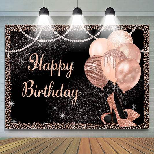 Lofaris Pink Glitter Balloons And Heels Black Birthday Backdrop