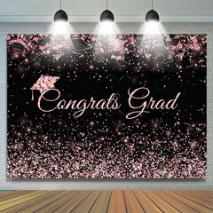 Lofaris Pink Glitter Black Congrats Grad Party Backdrop