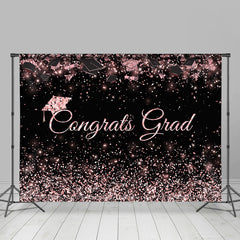 Lofaris Pink Glitter Black Congrats Grad Party Backdrop
