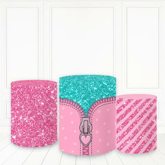 Lofaris Pink Glitter Blue Zipper Plinth Cover Girl Princess Cake Table