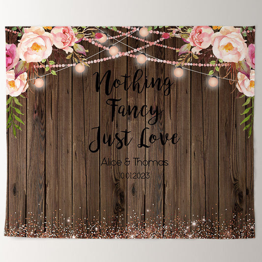 Lofaris Pink Glitter Flowers Wooden Theme Wedding Backdrop