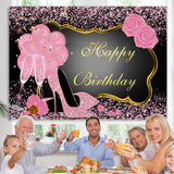Load image into Gallery viewer, Lofaris Pink Glitter Happy Birthday Backdrop for Women Girls