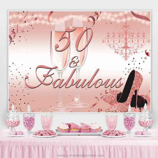 Lofaris Pink Glitter Heels 50th Fabulous Birthday Backdrop