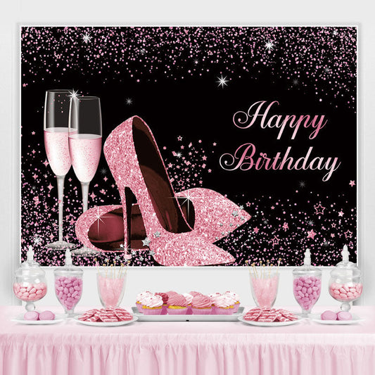 Lofaris Pink Glitter High Heels Birthday Backdrop for girl