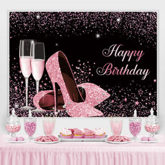 Lofaris Pink Glitter High Heels Birthday Backdrop for girl