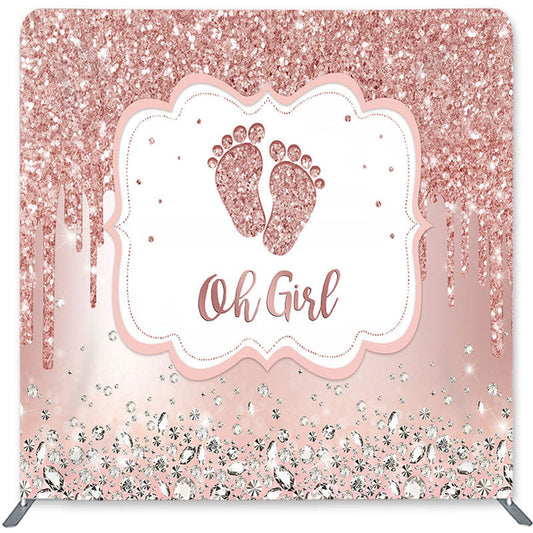 Lofaris Pink Glitter Oh Girl Double-Sided Backdrop for Baby Shower