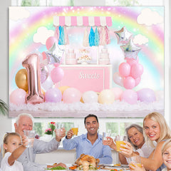 Lofaris Pink Glitter Sweet Balloon Rainbow 1St Birthday Backdrop