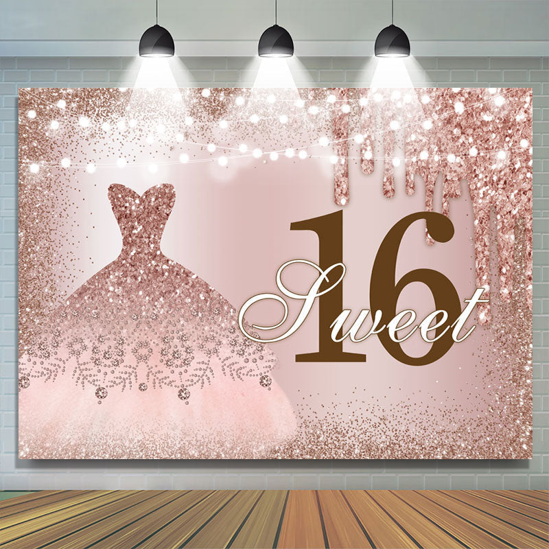 Lofaris Pink Glitter Wedding Dress Sweet 16th Birthday Backdrop