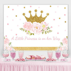 Lofaris Pink Gold Crown Flowers Baby Shower Backdrop for Girl