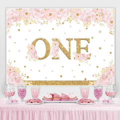 Lofaris Pink Gold Glitter Happy 1st Birthday Backdrop for Girl
