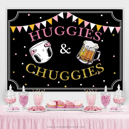 Lofaris Pink Gold Huggies Or Chuggies Gender Reveal Backdrop
