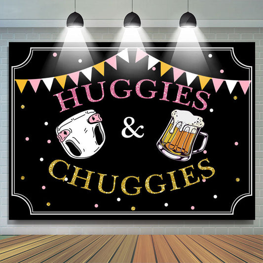 Lofaris Pink Gold Huggies Or Chuggies Gender Reveal Backdrop